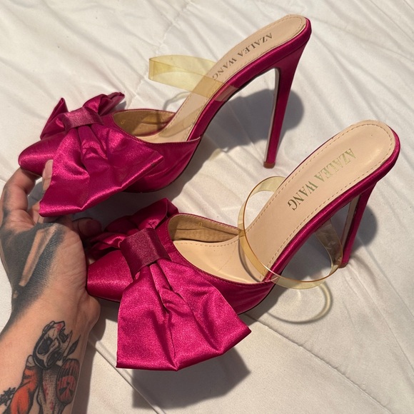 Azalea Wang 🎀 Fushia bright Pink Bow Backless Heels Sz.8 - Picture 7 of 16